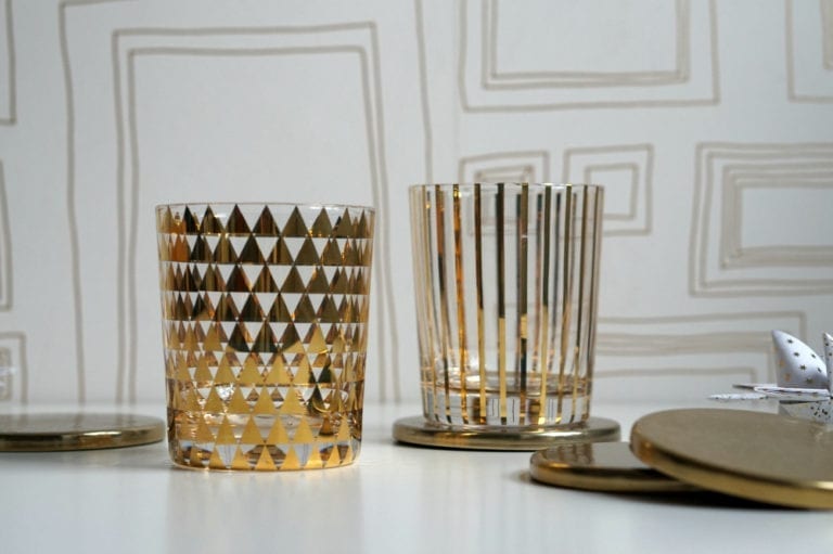 A set of gold rimmed glasses, perfect for festive occasions at home or as thoughtful Christmas gifts.