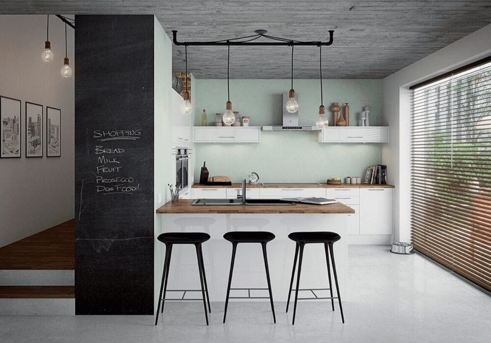 small mint and white kitchen