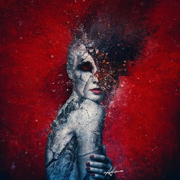 A woman with paint on her face in an image that can be used as home wall art decor.
