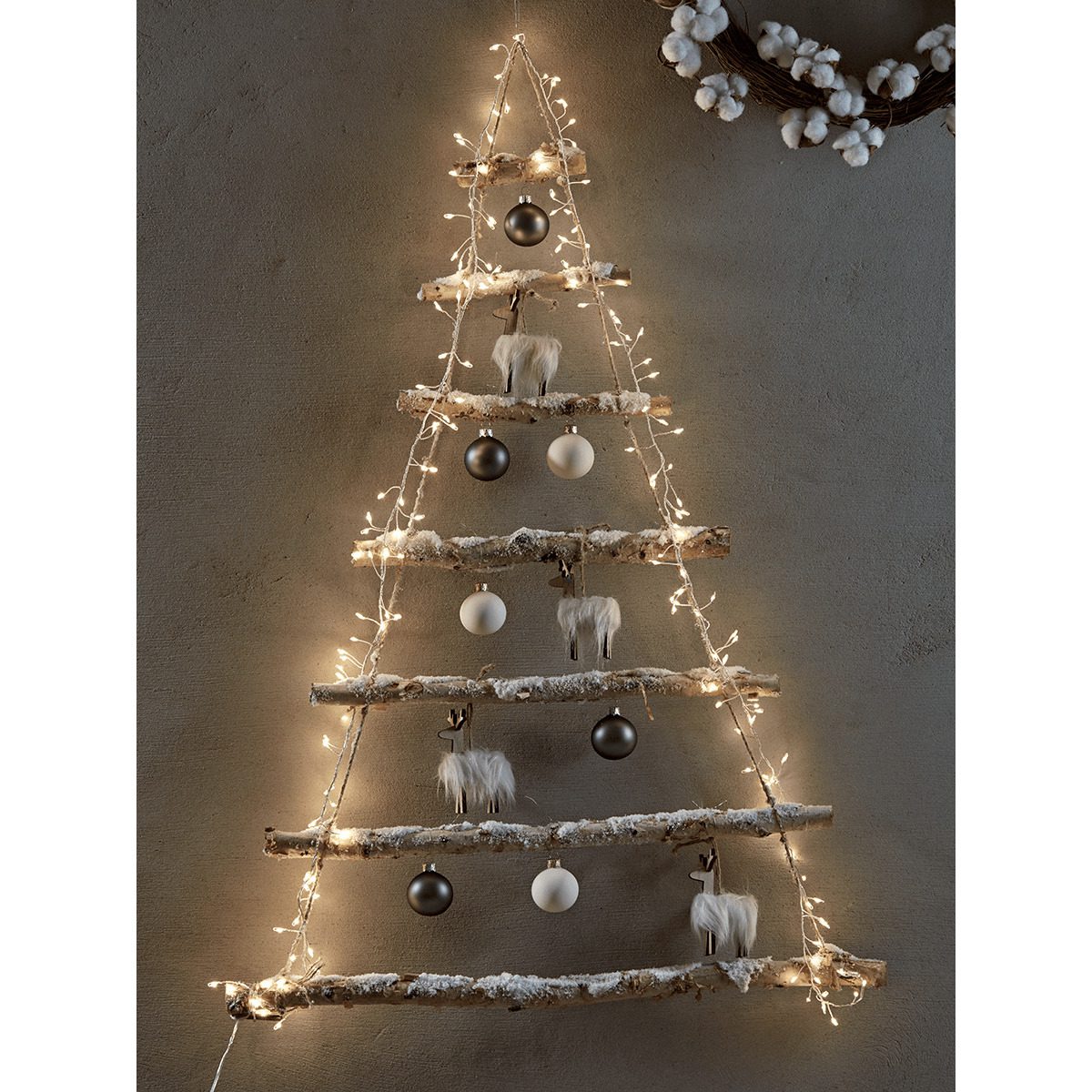Rustic hanging Christmas tree ideal in a small home
