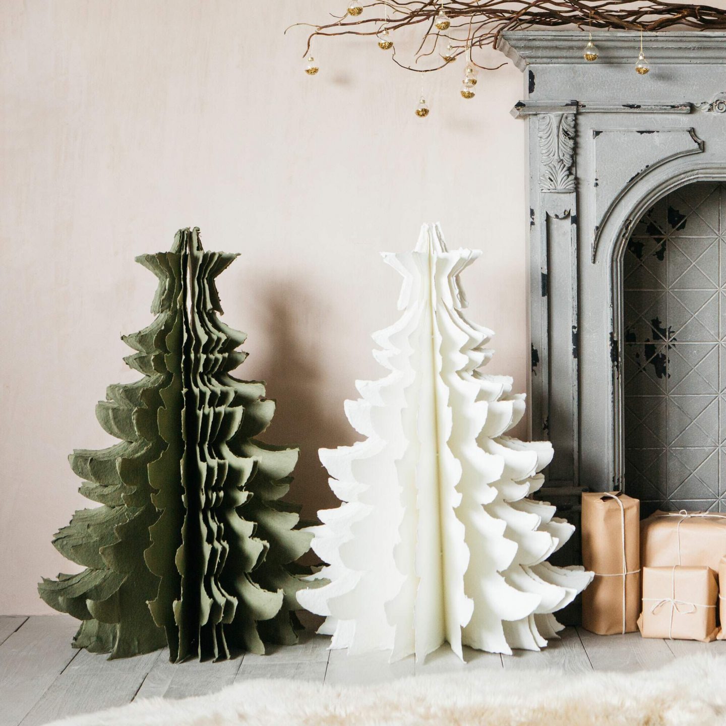 Paper Christmas trees ideal as a fireplace small christmas tree in a small home