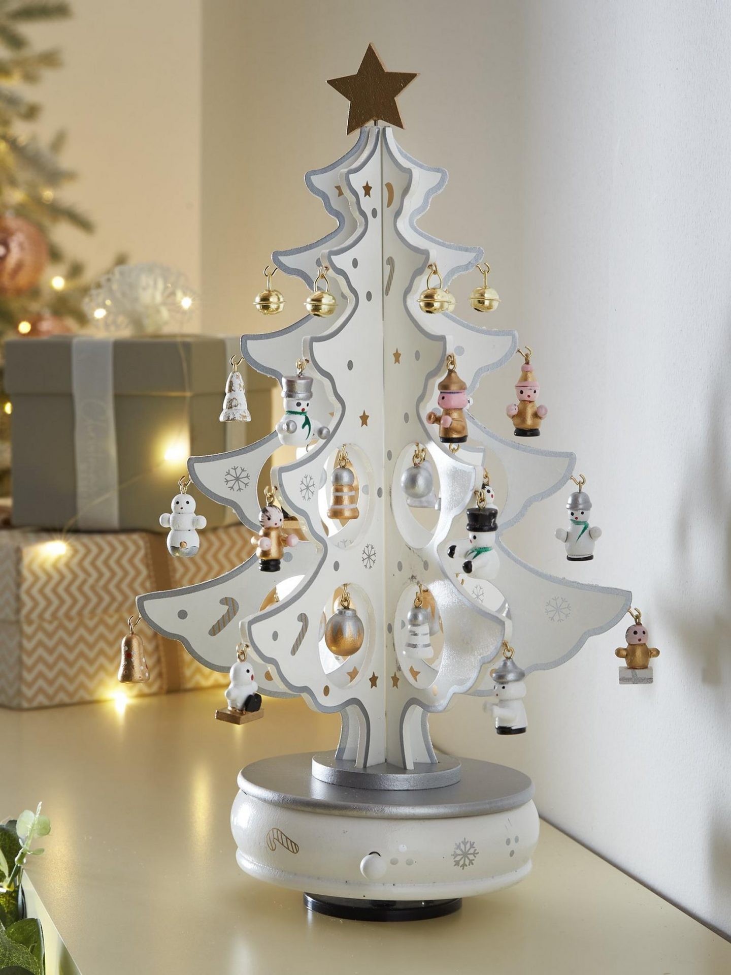 Small white musical Christmas tree
