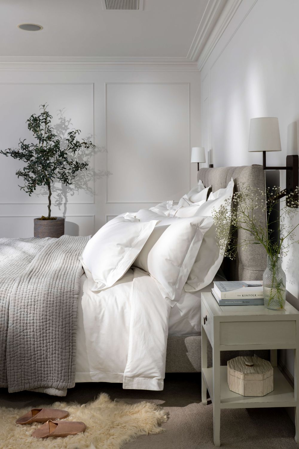 A luxury bed in a beautifully designed bedroom.