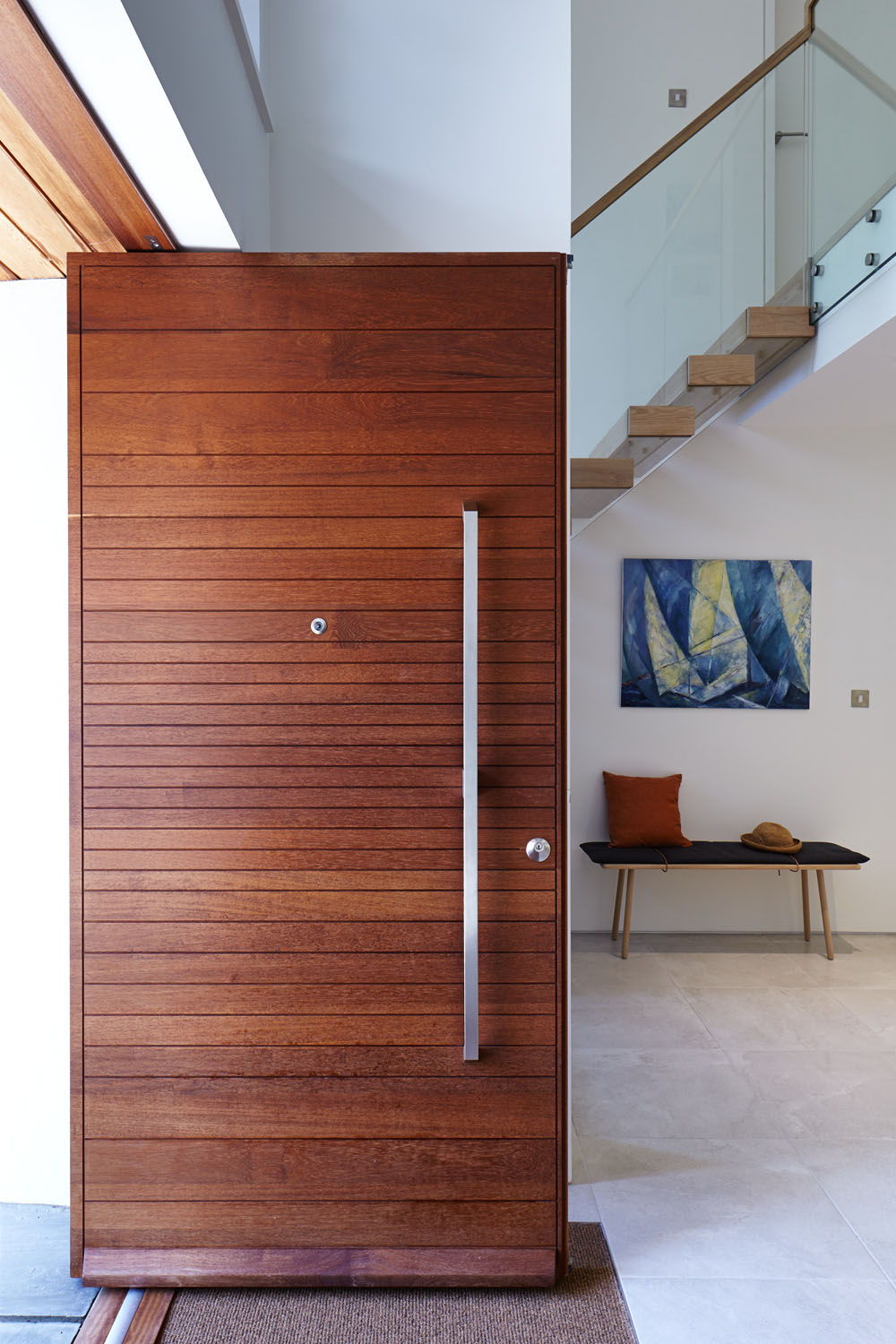 A hardwood door used in a modern home.