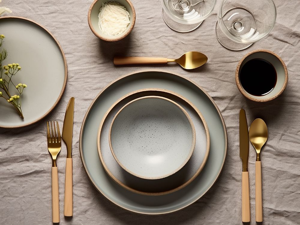 Transform your table décor with a stunning array of serveware featuring plates, bowls, and forks.