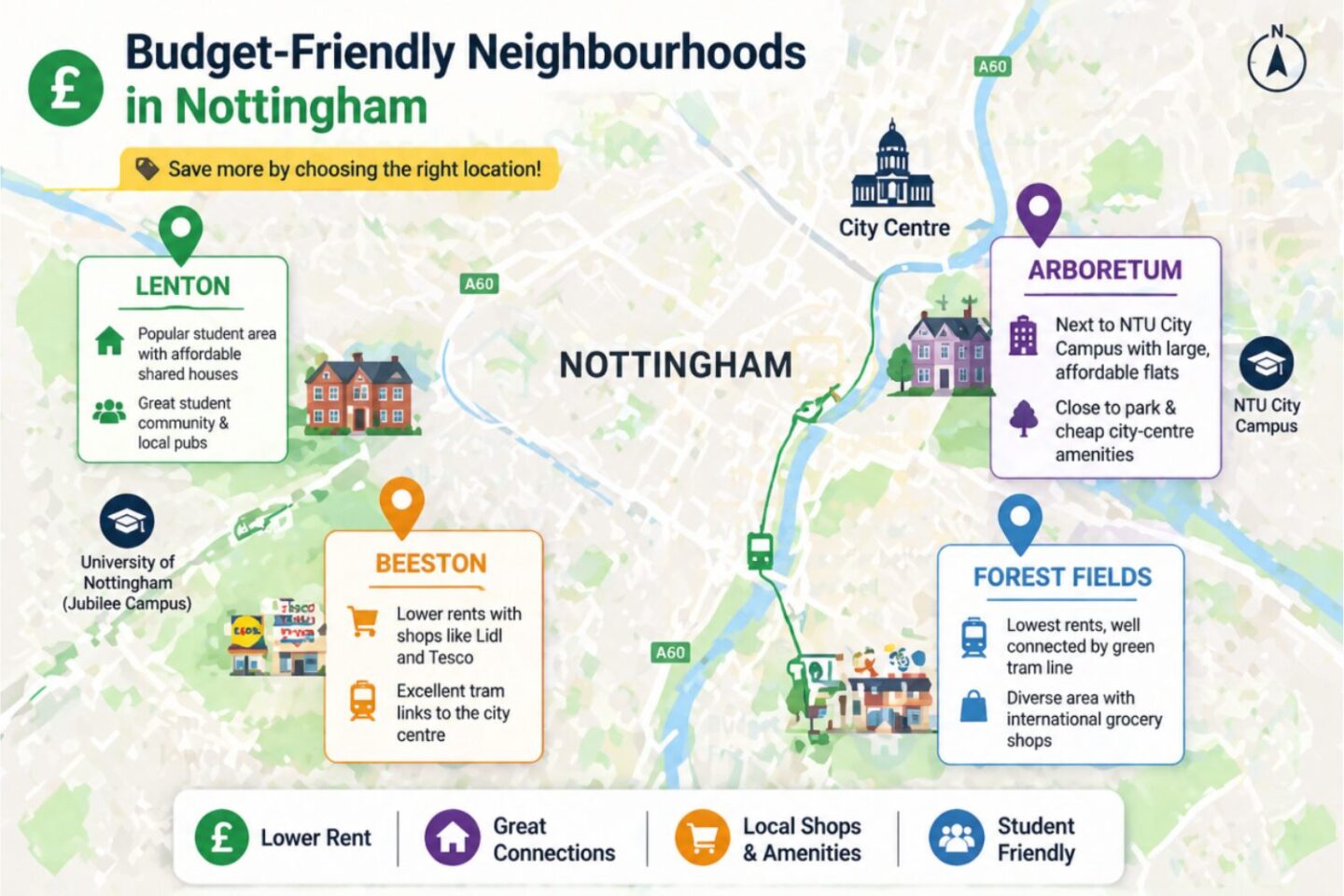 Map of Nottingham with student areas marked