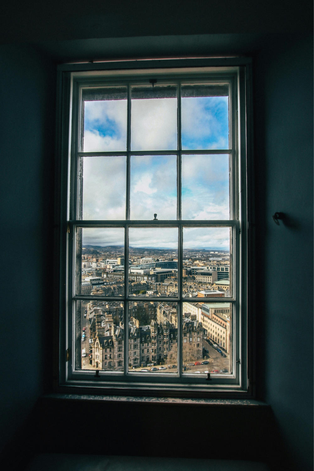 City view through a sash window